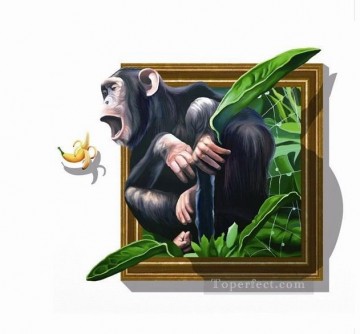 オランウータンとバナナの3D Oil Paintings